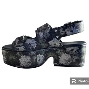 Free People Black and Gray Floral Platform Sandals